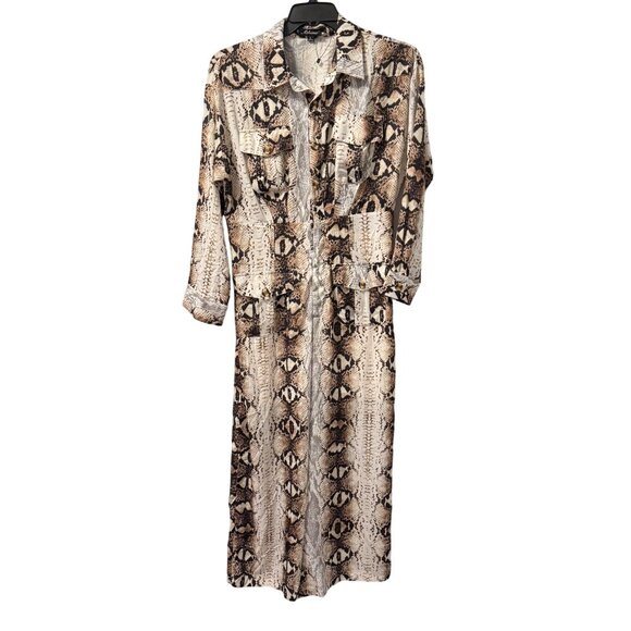 Athina Womens Snake Print Button-Up  Jumpsuit Sz L With Pockets - Picture 1 of 12